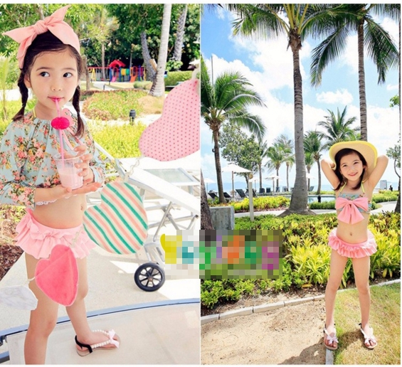 สินค้าพร้อมส่ง ชุดว่ายน้ำ เด็กหญิง เซ็ต 3 ชิ้น สไตล์ลายดอก
