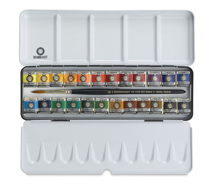 ชุดสีน้ำกล่องโลหะ Rembrandt 24สี พร้อมพู่กัน