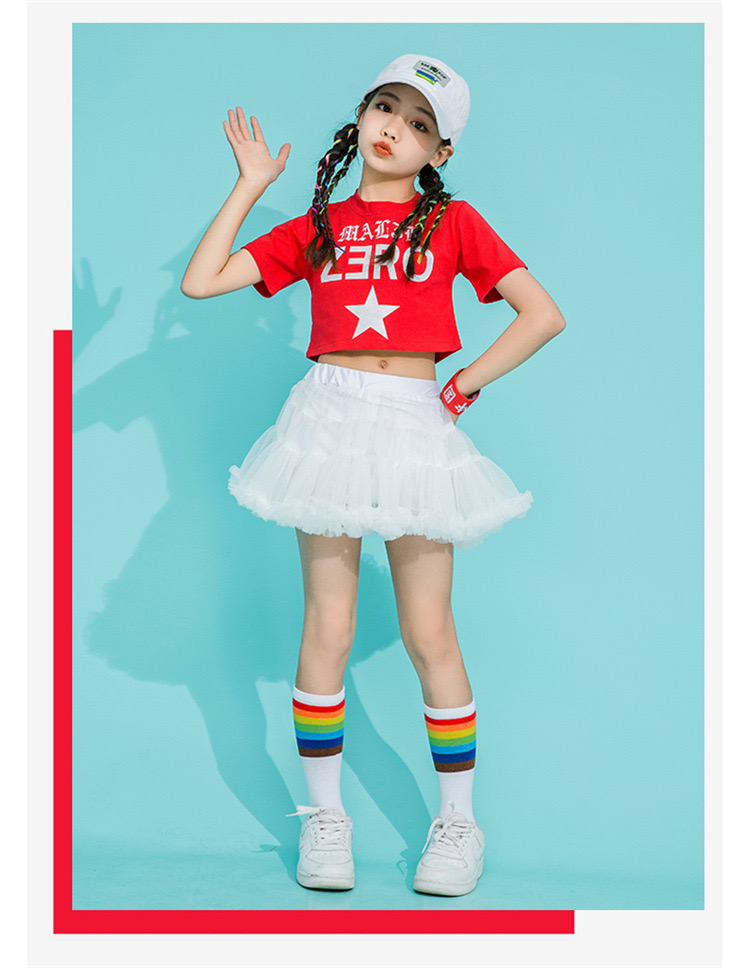 ชุดเต้น ชุดเชียร์ เสื้อแขนสั้นZERO +กระโปรงระบายชั้นสีขาว