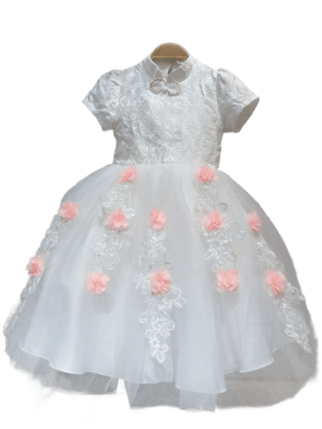 ชุดออกงานเด็ก เดรสแขนสั้น สีขาว