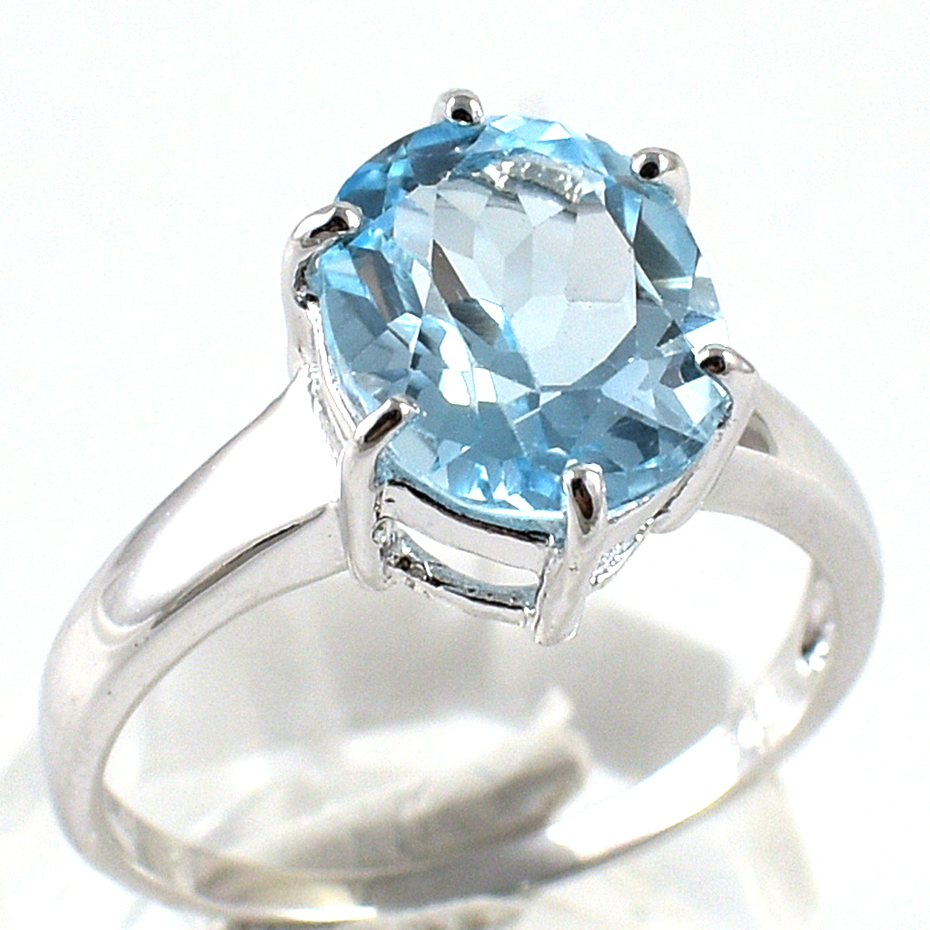 แหวนเงินแท้ราคาถูกชุบทองคำขาว สกายบลูโทปาซแท้ 3.35 กะรัต งานประณีตสวยงาม สั่งผลิตค่ะ