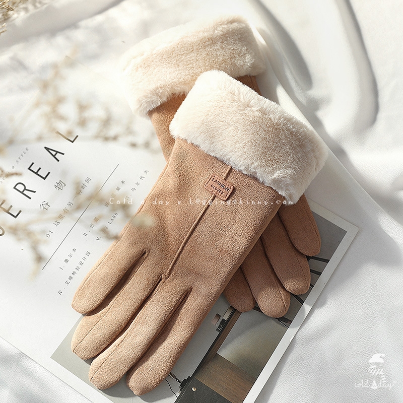 ถุงมือหนังกลับนิ่มบุขนกันหนาว มี 3 สี VER.III