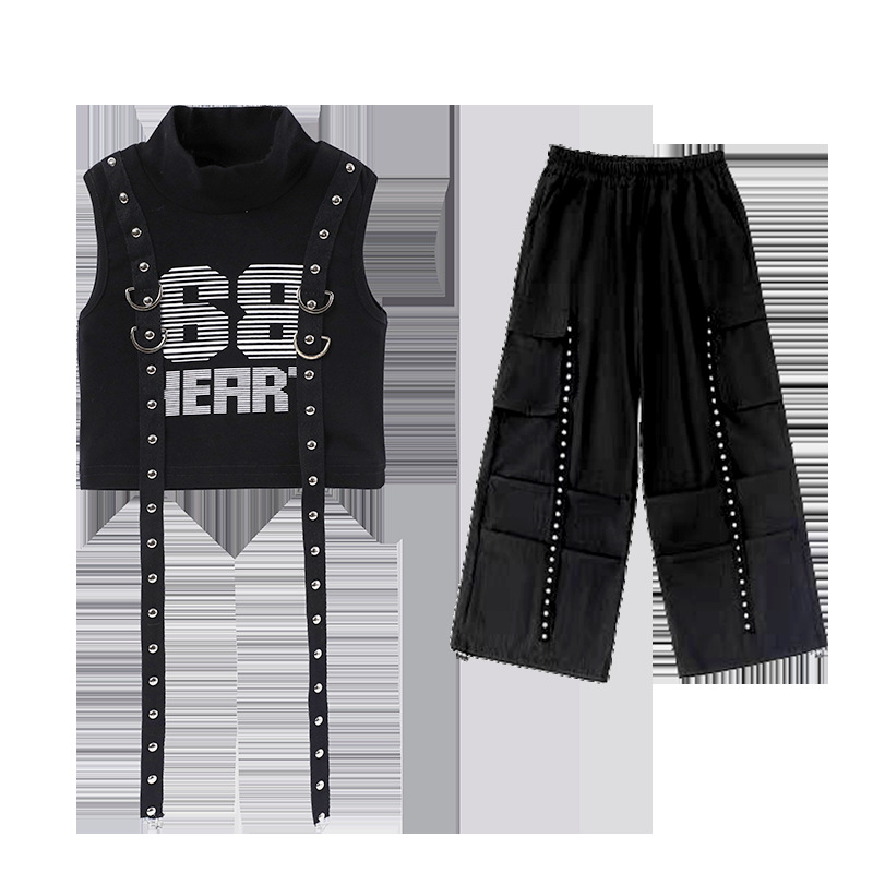 Friendly4kid พร้อมส่ง***ชุดเต้น set เสื้อ+กางเกง สีดำสไตล์สตรีทแดนซ์