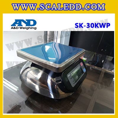 เครื่องชั่งน้ำหนักดิจิตอล30kg เครื่องชั่งกันน้ำ30kg เครื่องชั่งดิจิตอล30kg ตาชั่งกันน้ำ30กิโลกรัม พิกัดน้ำหนัก 30kg ความละเอียด 20g ยี่ห้อ AND รุ่น SK-WP (เครื่องชั่งผ่านตรวจรับรองจากสำนักชั่งตวงวัด)