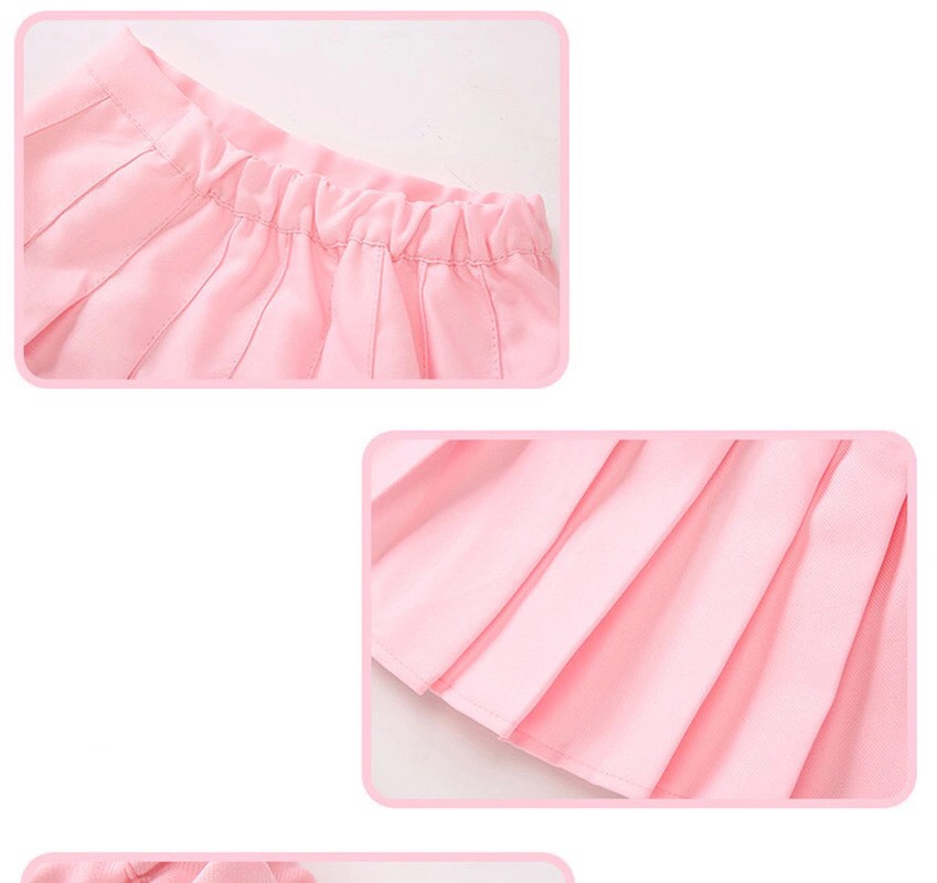 กระโปรง อัดพีชสีชมพูปักสตอเบอรรี่