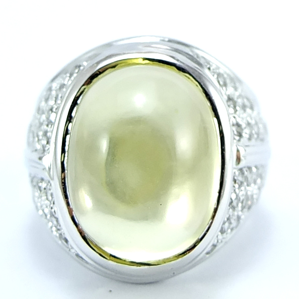 แหวนเงินแท้ราคาถูกชุบทองคำขาว พลอยแท้เลมอนควอทซ์ 19.35 กะรัต เพชรCZ 0.72 กะรัต งานประณีตสวยงาม สั่งผลิตค่ะ