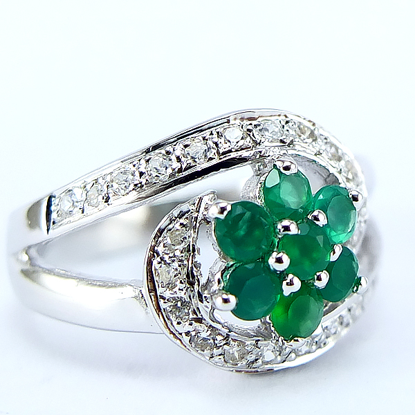 แหวนเงินแท้ราคาถูกชุบทองคำขาว พลอยแท้กรีนอะเกท 0.42 กะรัต เพชรCZ 0.24 กะรัต งานประณีตสวยงาม สั่งผลิตค่ะ