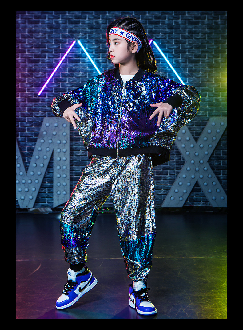 พร้อมส่งส่ง ชุดเต้น ชุดแดนซ์ ปักเลื่อม สีน้ำเงิน