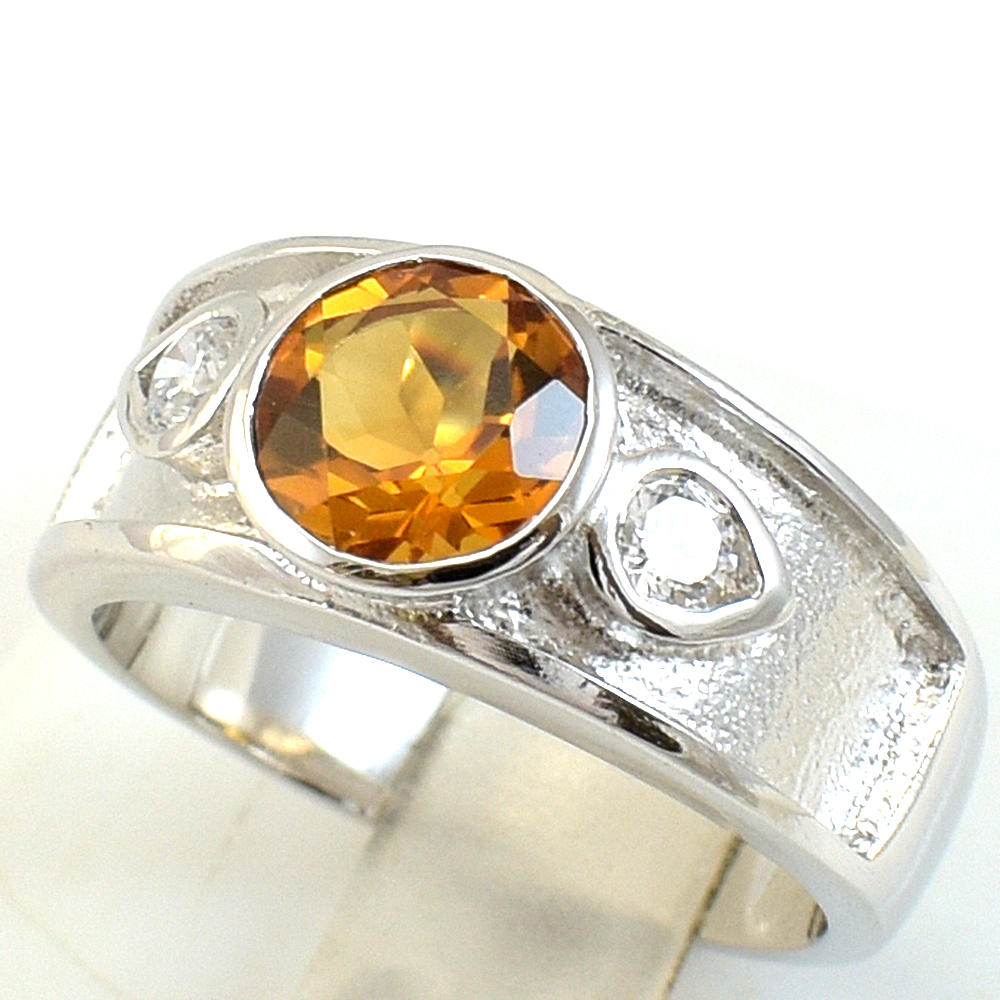 แหวนเงินแท้ราคาถูกชุบทองคำขาว ซิทรินแท้ 1.25 กะรัต เพชรCZ 0.06 กะรัต งานประณีตสวยงาม สั่งผลิตค่ะ