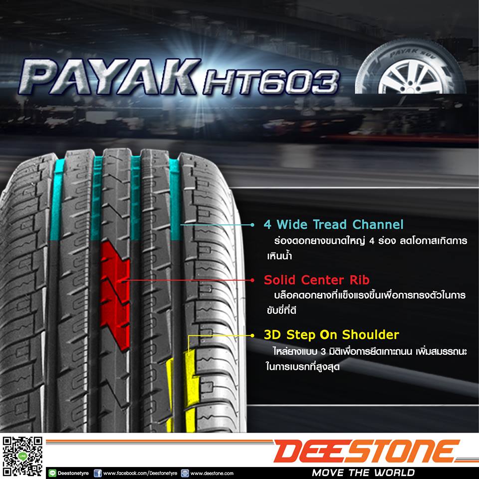 225/65 R17 102Hรุ่นPAYAK SUVHT603ยี่ห้อDeestone