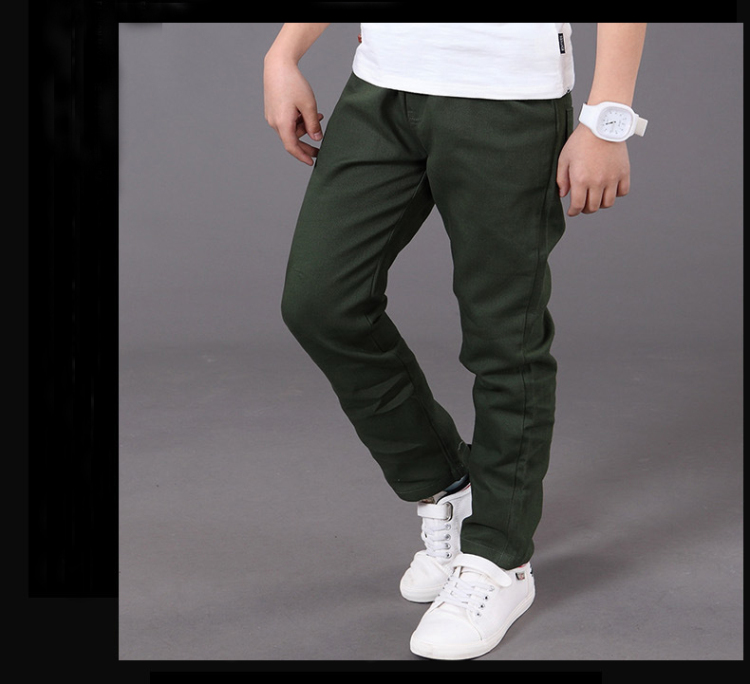 พร้อมส่ง กางเกงขายาว สีแดง กางเกงผ้า ปักลาย ด้านหลัง กางเกงเด็กสีแดง