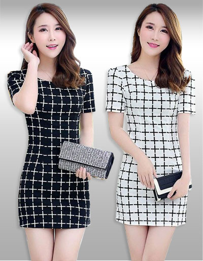 ชุดเดรสแฟชั่นแต่งลายใส่ทำงานสวยหวาน มี2สี รหัส 2214