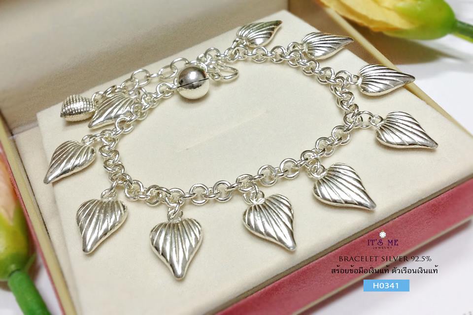 สร้อยข้อมือเงินแท้ ห้อยตุ้งติ้งหัวใจรอบวงสร้อย