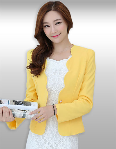 เสื้อสูทผู้หญิงแขนยาวสีเหลืองปกหยักแบบเรียบหรู มี 5 ไซส รหัส2065