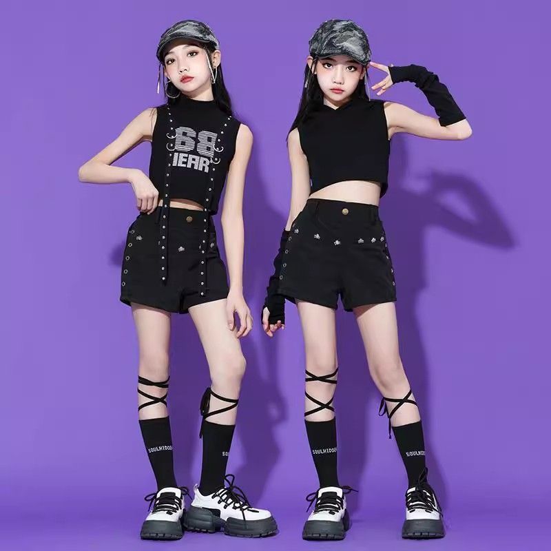 friendly4kid ชุดเต้น HipHop Kids Outfit ชุดเต้นเด็กแฟชั่นเกาหลี Jazz HipHop Costume โทนสีดำ