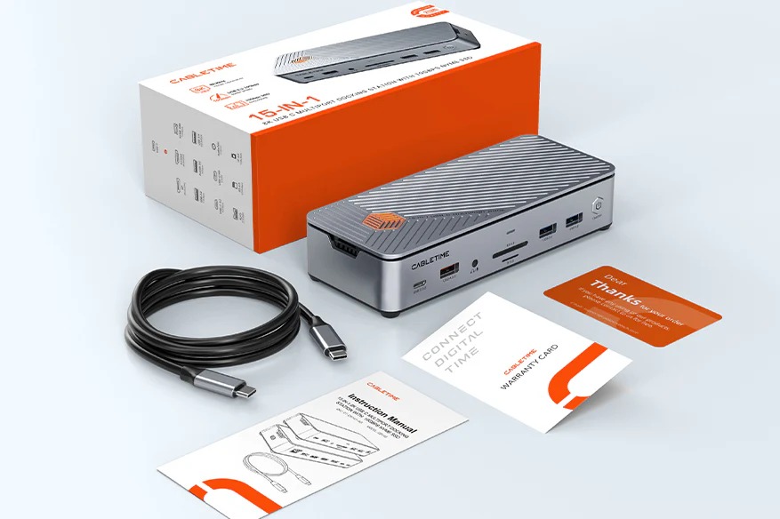 8K USB-C Multiport Docking Station 14 in1 with 10Gbps NVME SSD by CableTime รุ่น CB14S