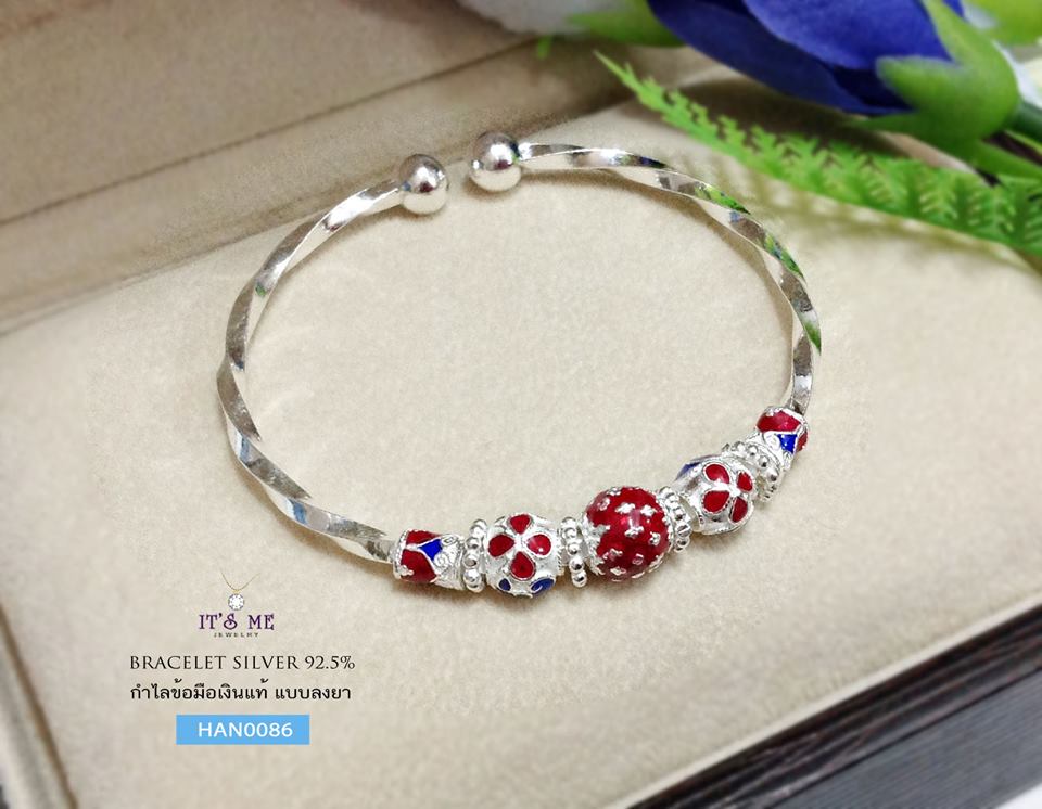 กำไลข้อมือเงินแท้ ลงยาลายไทย (กำไลสามารถขยายได้)