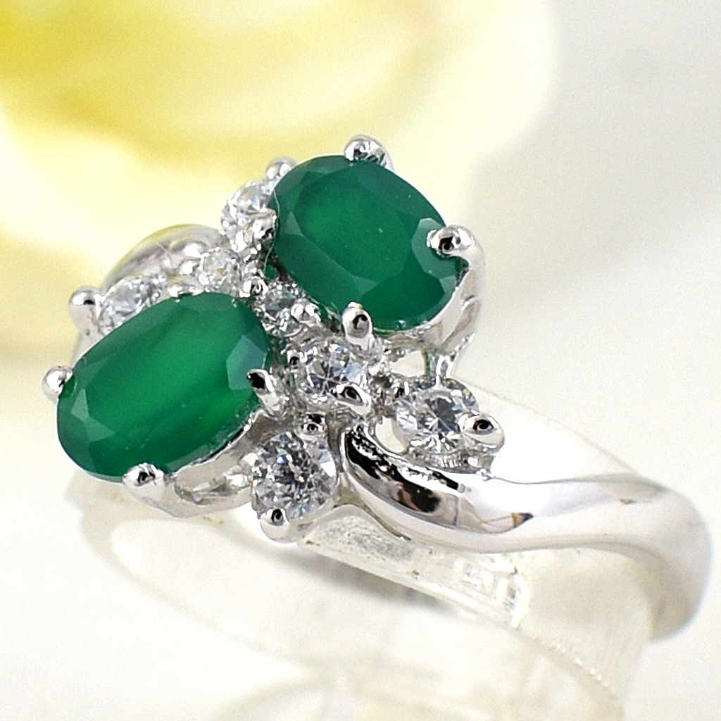 แหวนเงินแท้ราคาถูกชุบทองคำขาว พลอยแท้กรีนอะเกท 0.84 กะรัต เพชรCZ 0.235 กะรัต งานประณีตสวยงาม สั่งผลิตค่ะ