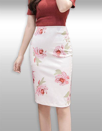 กระโปรงแฟชั่นสีขาวลายกุหลาบสวยหวานมี 3ไซส รหัส2136