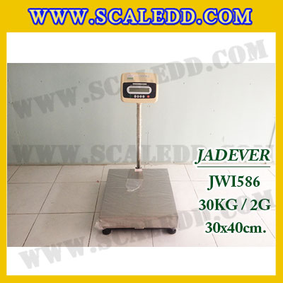 เครื่องชั่งดิจิตอลตั้งพื้น ยี่ห้อ JADEVER รุ่น JWI-586 ขนาดแท่น 30x40cm. พิกัดน้ำหนัก 30kg ค่าละเอียด 2g
