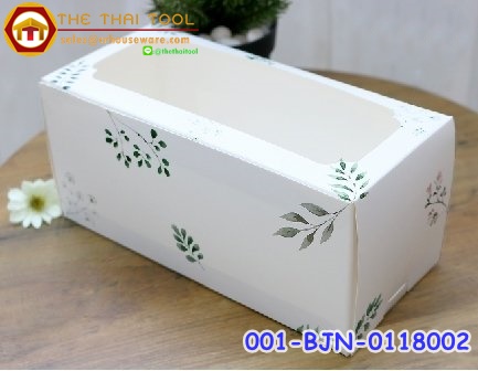 กล่องแยมโรล 22 ซม.ลายลีฟแอนด์ไวท์ พร้อมฐาน (เชียงราย)รหัสสินค้า 001-BJN-0118002