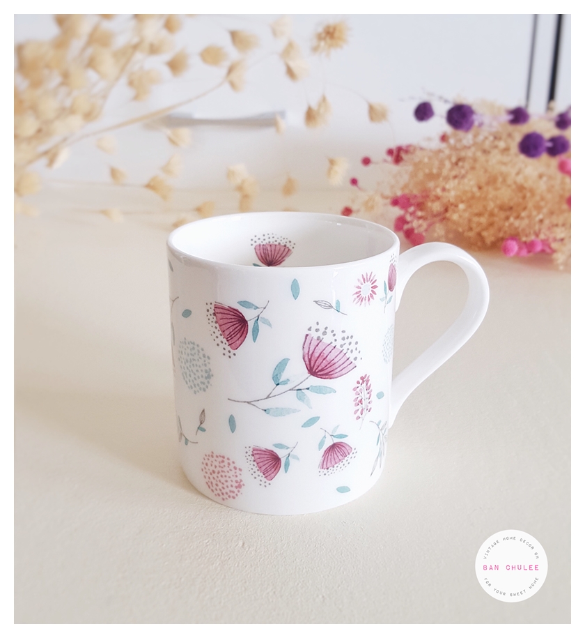 Bone China Mug - Blooming Spring Flowers แก้วโบน ไชน่า ลายดอกไม้