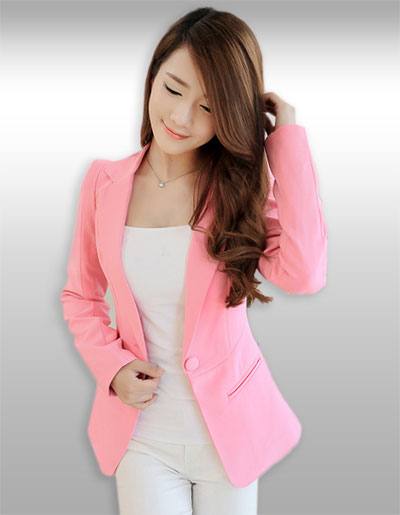เสื้อสูทผู้หญิงแขนยาวสีชมพูแบบเรียบหรู มี5ไซส รหัส 1822