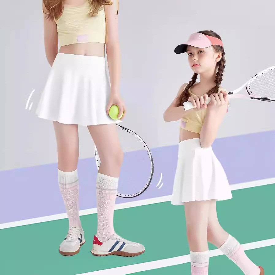 พร้อมส่ง กระโปรงเด็กผู้หญิง อัดพลีสสั้น สีพื้น ไม่รวมเข็มขัด