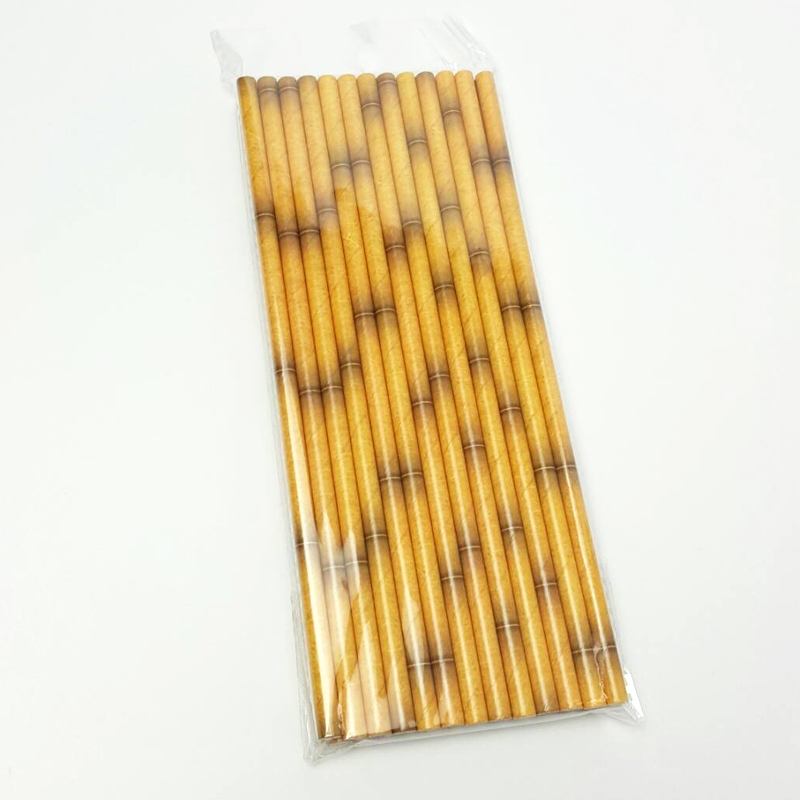 หลอดกระดาษ ไม้ไผ่สีเหลือง ขนาด 6 มิล ยาว 19.5 ซม. ( แพ็ค 25 ชิ้น )
