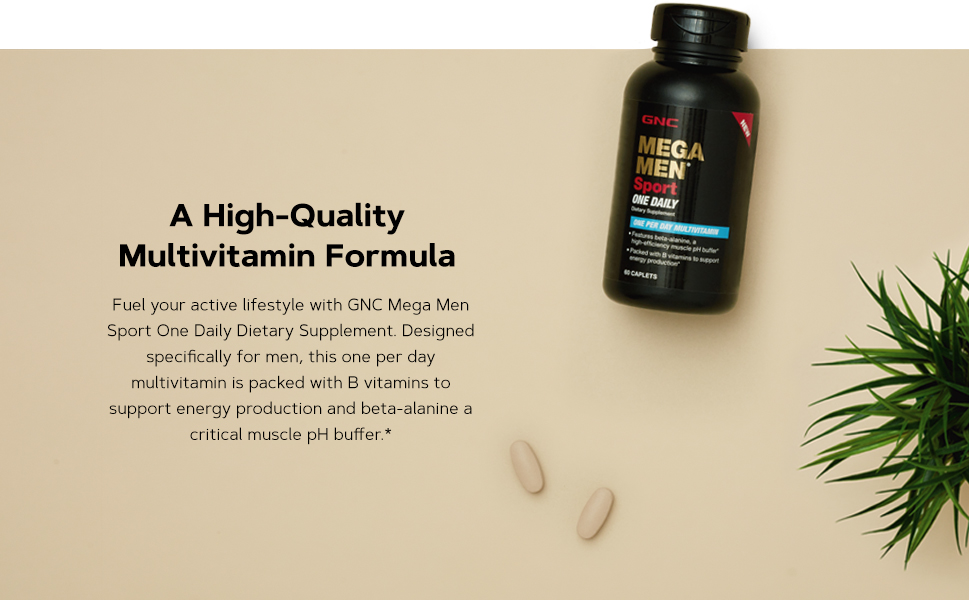 GNC MEGA MEN® SPORT ONE DAILY 60 caplets อาหารเสริมเกรดพรีเมียม คัดสรรสำหรับคุณผู้ชายโดยเฉพาะ เหมาะกับ active life style ที่ต้องการเพิ่มพลังงานในแต่ละวัน