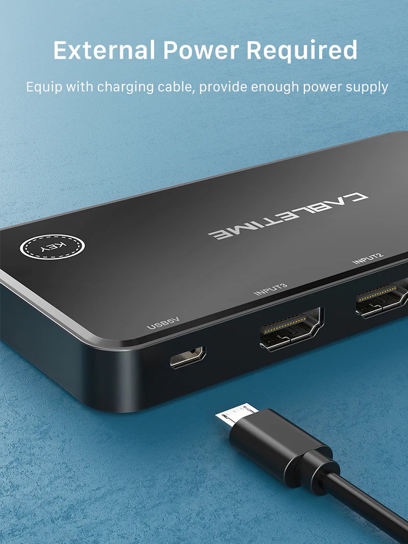 3 Port 4K60Hz HDMI Switch with IR Remote by Cabletime