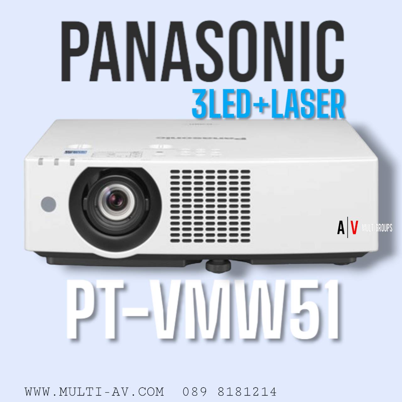 Panasonic PT-VMW51 3LED+LASER ความสว่าง 5200ANSI 1280x800 พิกเซล (WXGA) 16:10 Contrast 3,00,000:1 น้ำหนัก 6.5 Kg.