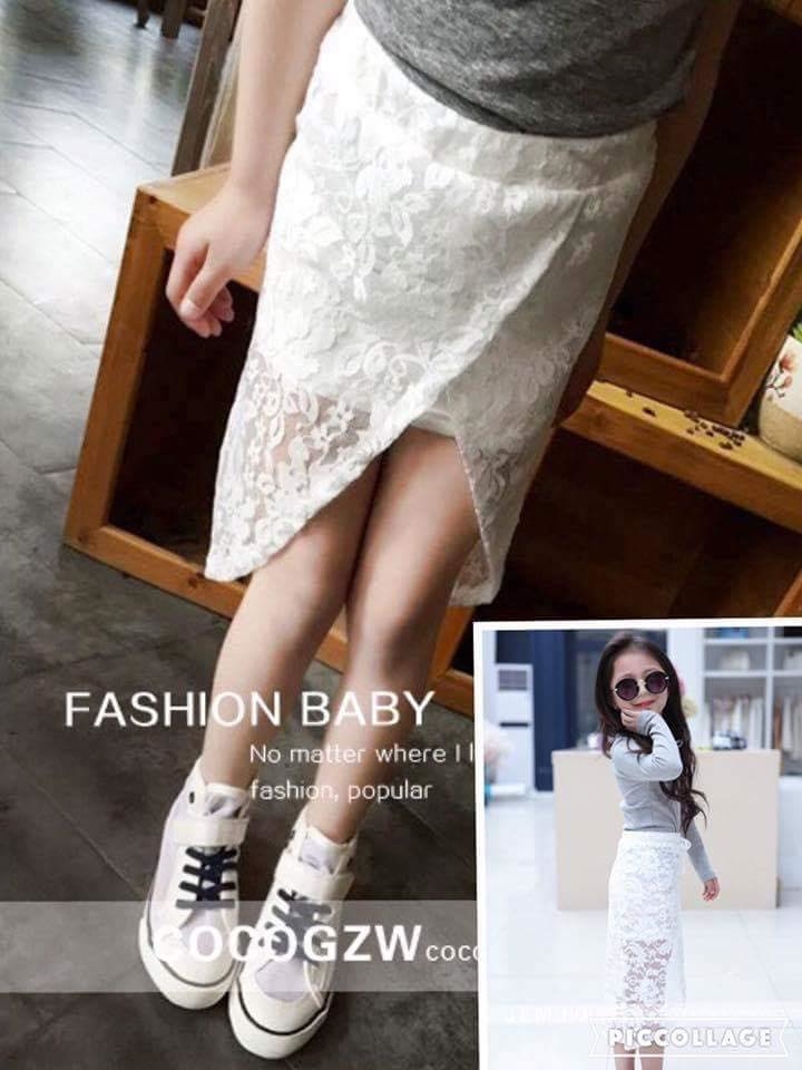 กระโปรงเด็ก ผ้าลูกไม้สีขาว - สีดำ