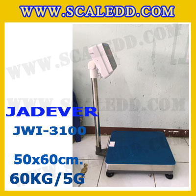 เครื่องชั่งดิจิตอลตั้งพื้น 60kg ยี่ห้อ JADEVER รุ่น JWI-3100 II ขนาดแท่น 50x60cm. เครื่องชั่งน้ำหนัก60กิโล เครื่องชั่งดิจิตอลชั่งน้ำหนัก60kg ตาชั่ง60kg ตาชั่งดิจิตอล60kg เครื่องชั่งดิจิตอล60kg พิกัดน้ำหนัก 60kg ค่าละเอียด 5g