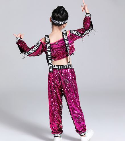 **พร้อมส่ง**ชุดเต้น ชุดฮิปฮอป เสื้อแขนยาว ปักเลื่อม พร้อมกางเกงขาขายาว