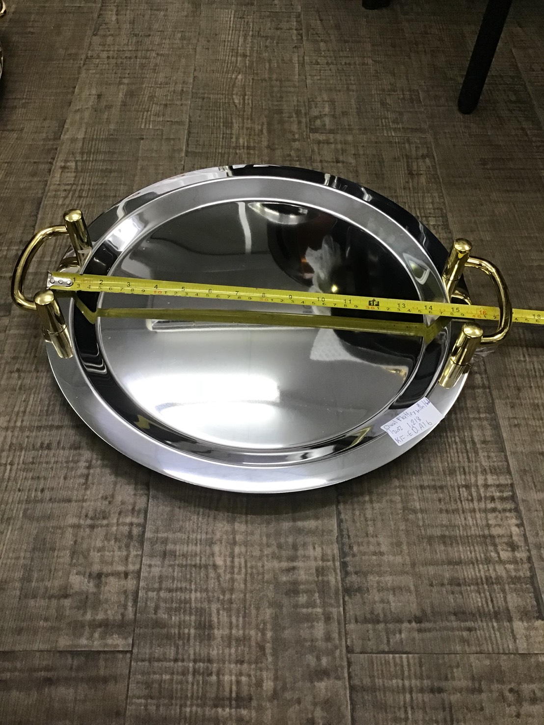 ถาดเสริฟสแตนเลสทรงกลม,serving_Tray_Round_Tray_with_handles_size 16" code:005-KF-ED-A16