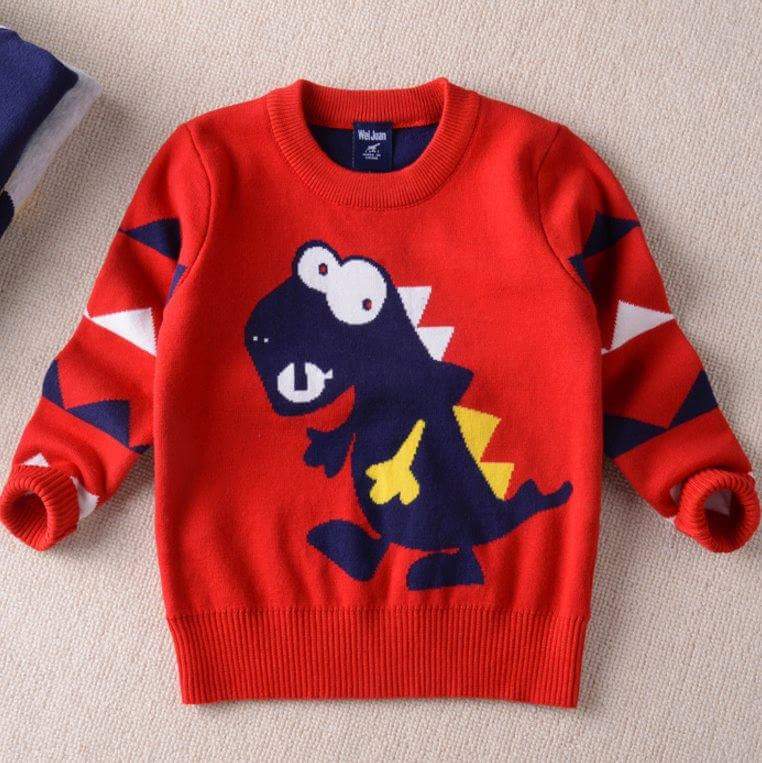 เสื้อกันหนาวไหมพรม ไดโนเสาร์ สีแดง,เทา,กรม