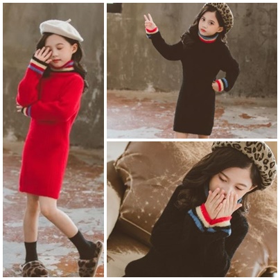 ชุดเดรสไหมพรมแขนยาว สีดำ