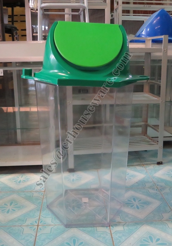 ถังขยะใสหกเหลี่ยมฝาสี Crystal plastic bins hexagons multicolored lid. 001-RW9271+4