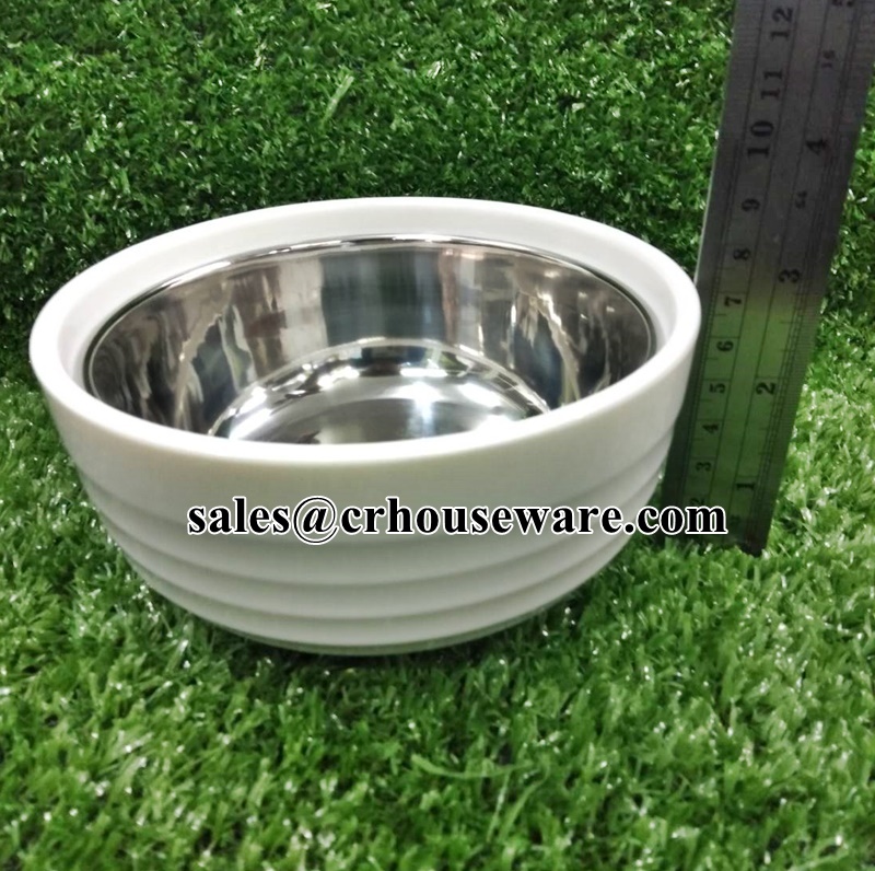 ชามเมลามีน ด้านในสแตนเลส 13 ซม. 008-STK-165 ชามเกาหลี 2 ชั้น 5 นิ้ว,ชามอาหารจับไม่ร้อน,ชามโรงพยาบาล