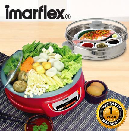 Imarflex หม้อสุกี้อเนกประสงค์ พร้อมซึ่งนึ่งรุ่น LP-846 (สีแดง)