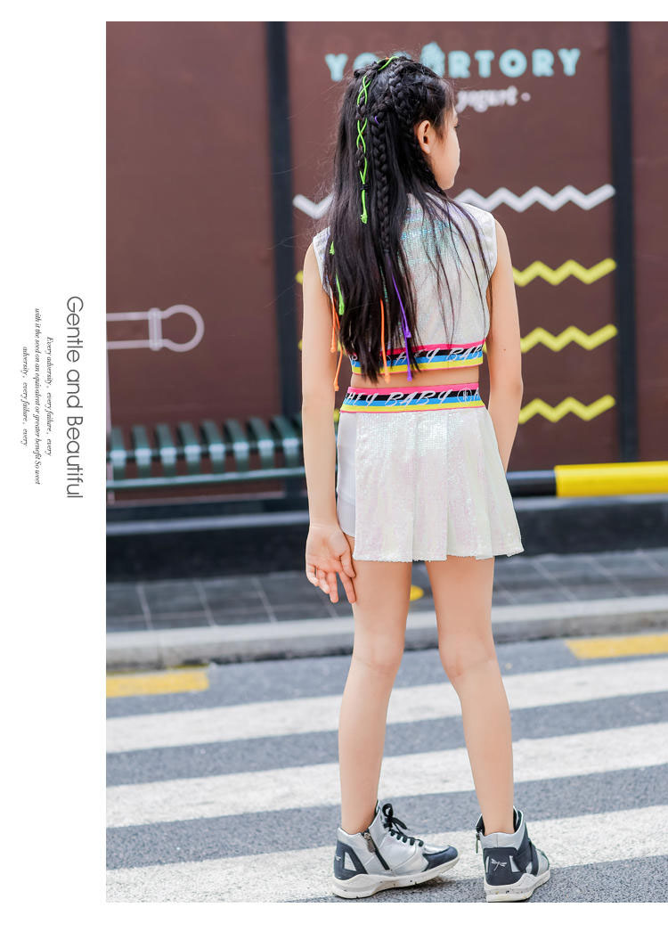 พร้อมส่ง ชุดเต้น เสื้อกล้าม+กางเกงกระโปรง ปักเลื่อม