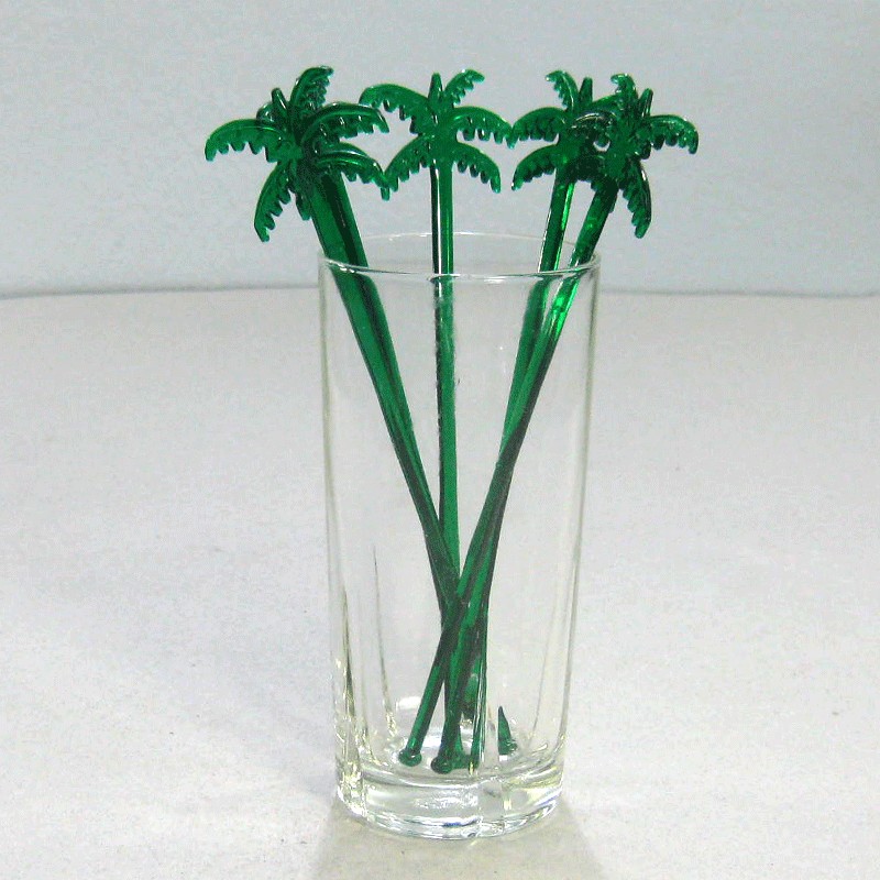 ไม้คนเหล้ารูปต้นมะพร้าวสีเขียว 7 นิ้ว