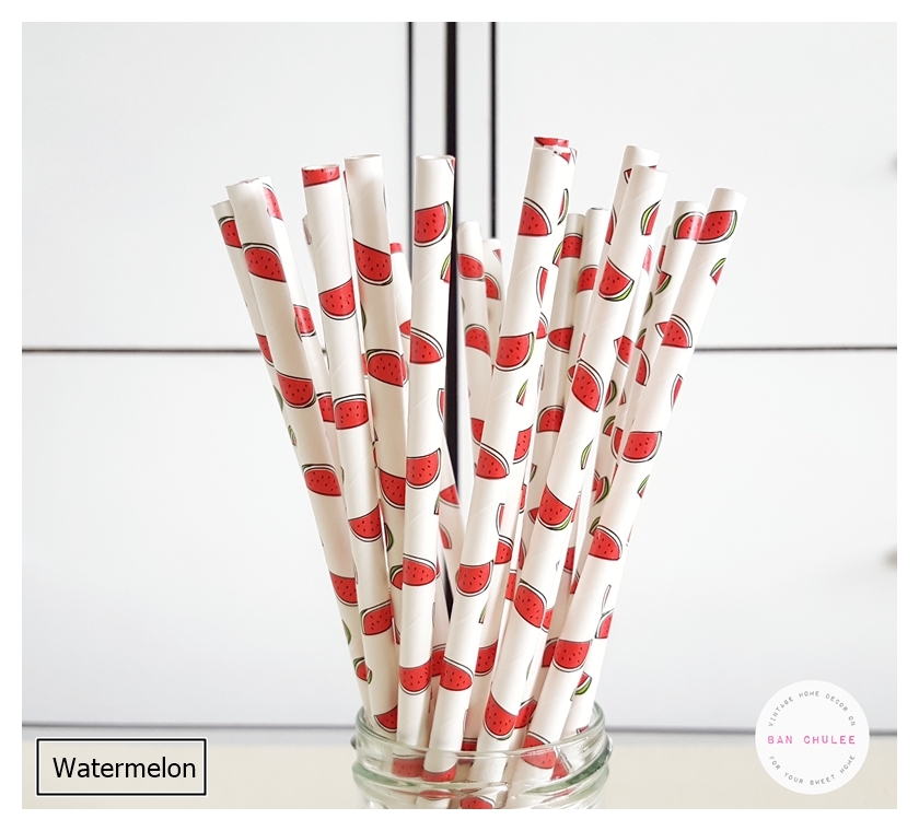 Fruit Pattern Paper Straws หลอดกระดาษ ใช้สำหรับดื่มน้ำ