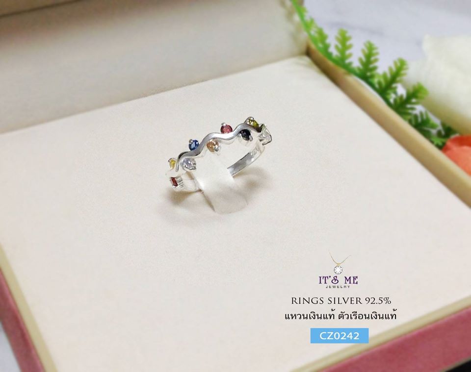 แหวนเงินแท้92.5% ประดับเพชร cz แบบ mix สี ทั้งหมด 11 เม็ด
