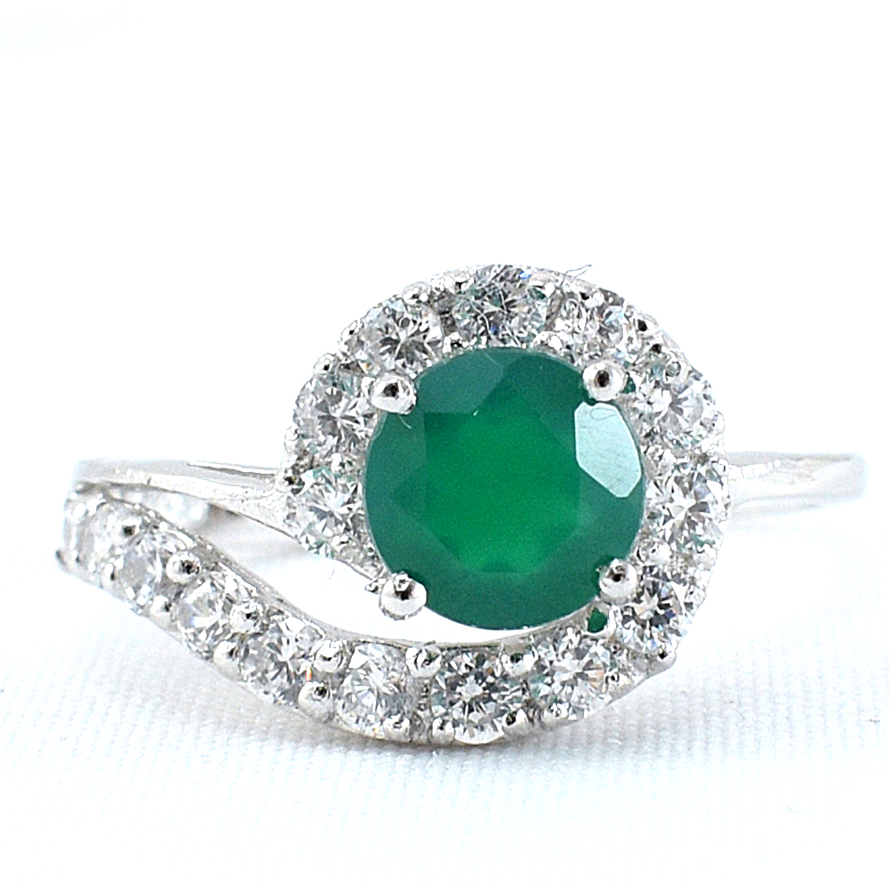 แหวนเงินแท้ราคาถูกชุบทองคำขาว พลอยแท้กรีนอะเกท 0.77 กะรัต เพชรCZ 0.48 กะรัต งานประณีตสวยงาม สั่งผลิตค่ะ