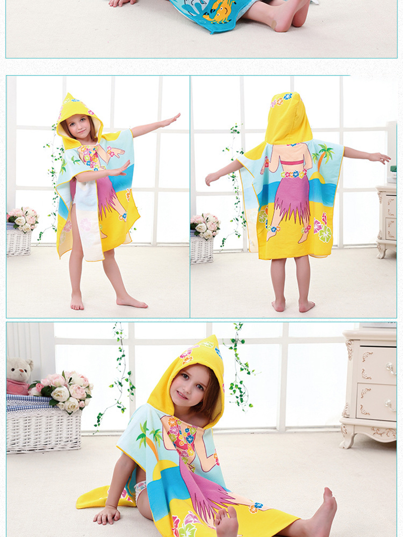 ผ้าคลุมว่ายน้ำ เรียนว่ายน้ำ แบบผ้าขนหนู สวมหัว ลายเด็กหญิง**พร้อมส่ง