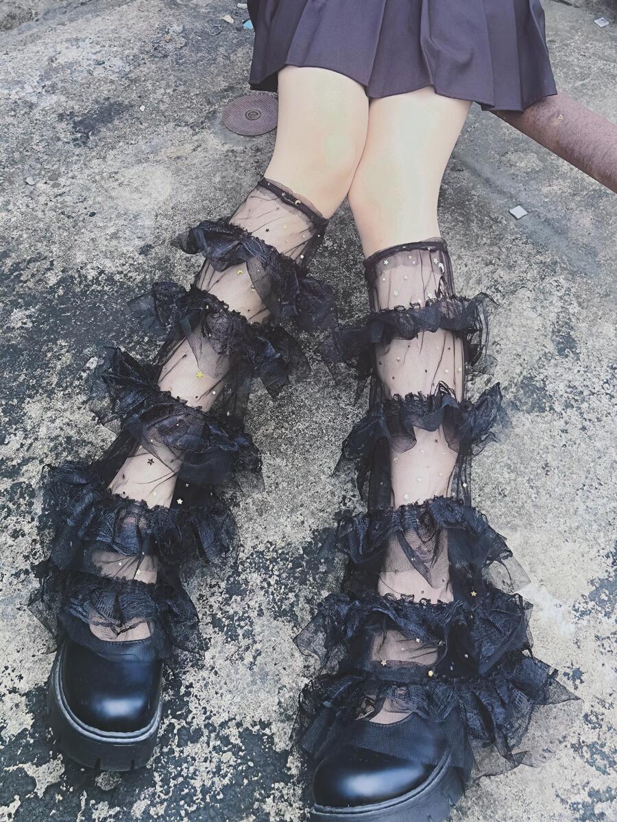 friendly3kid ปลอกขา ถุงเท้า แบบยาว สวมขา ถุงเท้าY2K ระบาย