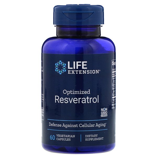 Life Extension, Optimized Resveratrol 250 mg, 60 Vegetarian Capsules สารต้านอนุมูลอิสระชั้นเยี่ยม ช่วยชะลอการเสื่อมของสมอง