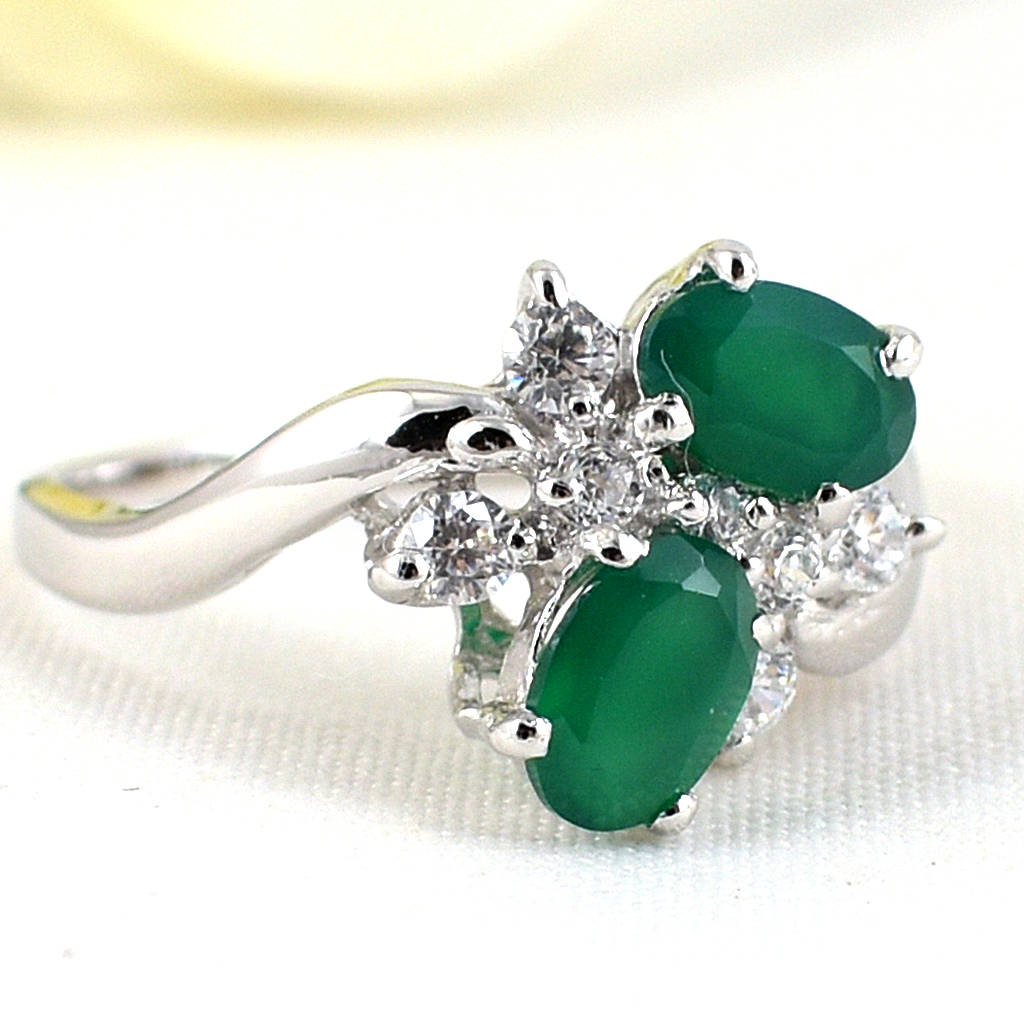 แหวนเงินแท้ราคาถูกชุบทองคำขาว พลอยแท้กรีนอะเกท 0.84 กะรัต เพชรCZ 0.235 กะรัต งานประณีตสวยงาม สั่งผลิตค่ะ